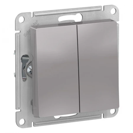 Переключатель двухклавишный проходной Systeme Electric AtlasDesign 10A 250V алюминий ATN000365