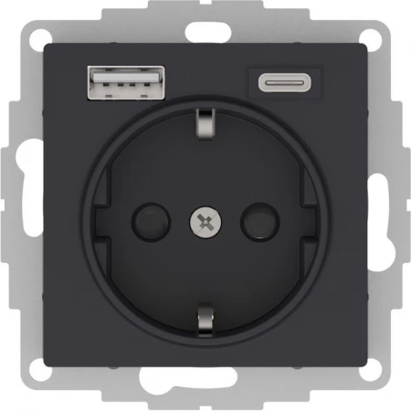 Розетка 2К+З/2хUSB Systeme Electric AtlasDesign 16A 250V Type A+С карбон ATN001032