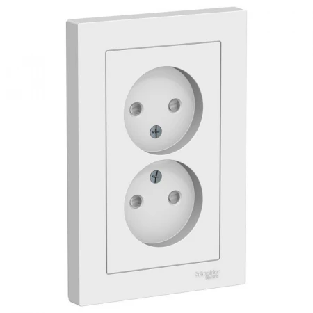 Розетка двойная 2К Systeme Electric AtlasDesign 16A 250V со шторками белая ATN000122