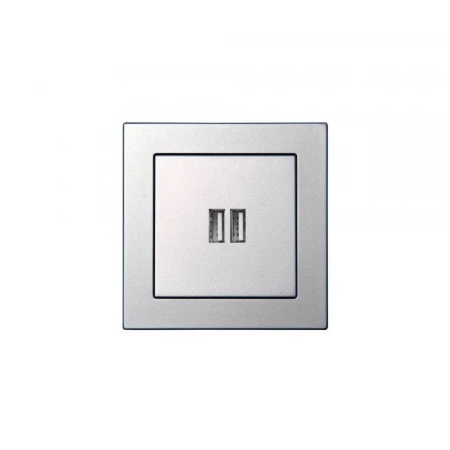 Розетка 2xUSB Liregus Epsilon серебро 28-1857